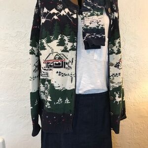 Northern Reflections winter scene cotton cardigan with matching socks